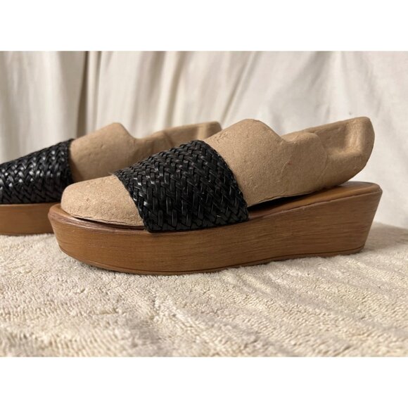 BASS Women's Willow Slide Leather Platform Sandals Size 7 1/2M Black & Brown - Picture 4 of 12